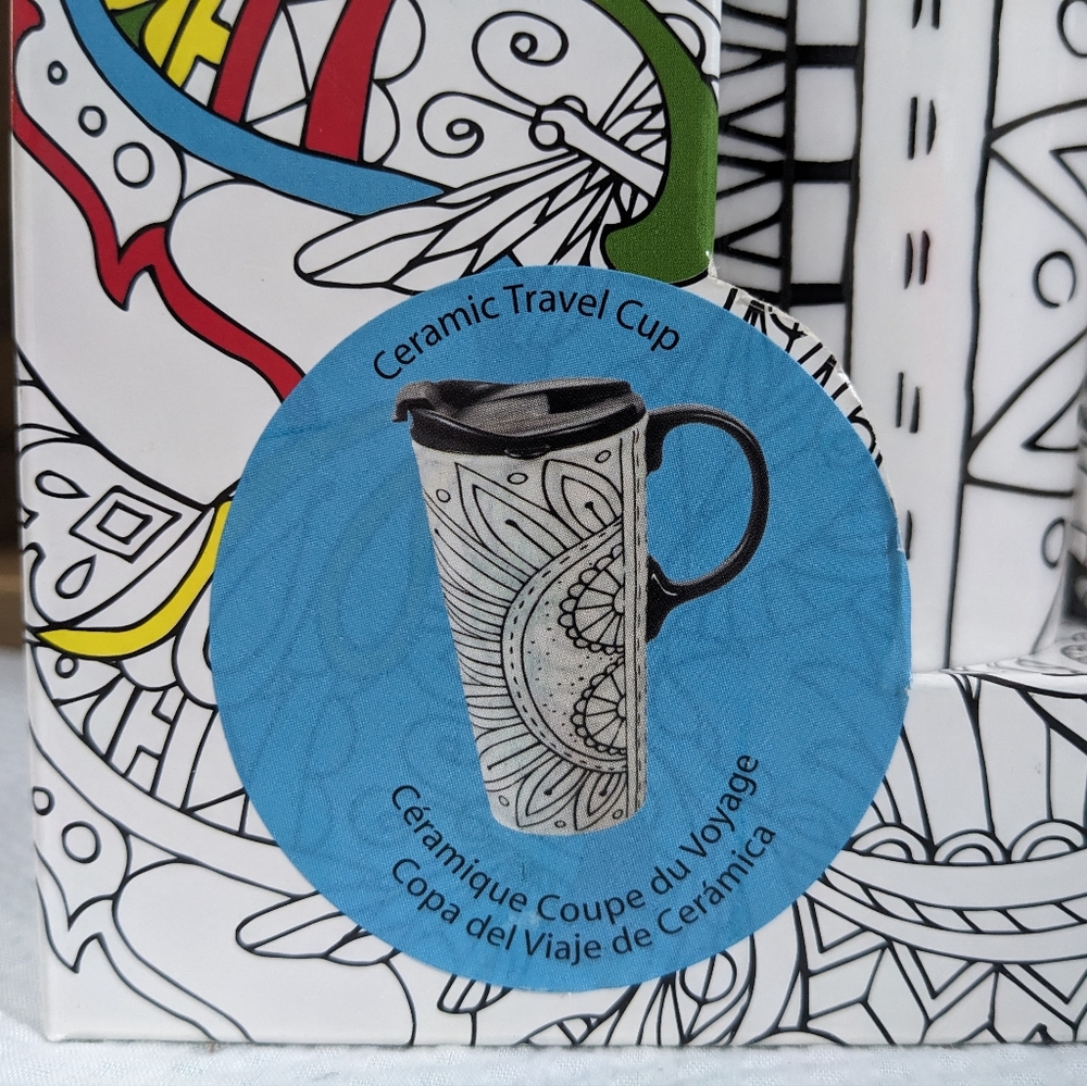 Color Ceramic Mug Black Ink to Color Bake WITH Lid NEW